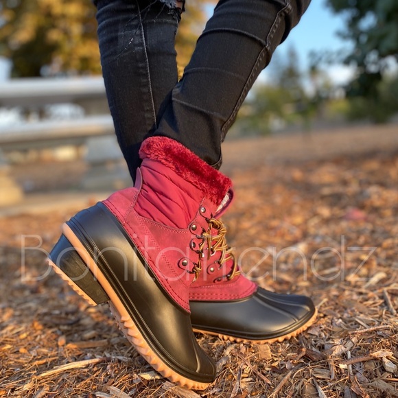 Wine lace up winter duck boots✨ - Picture 4 of 6